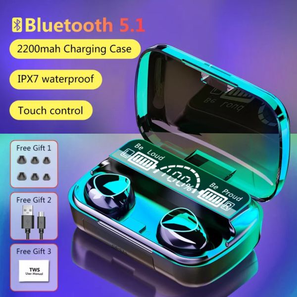 M10 Earbuds 2200mah, Wireless Super Sound & High Quality Touch SensorsBluetooth EarBuds